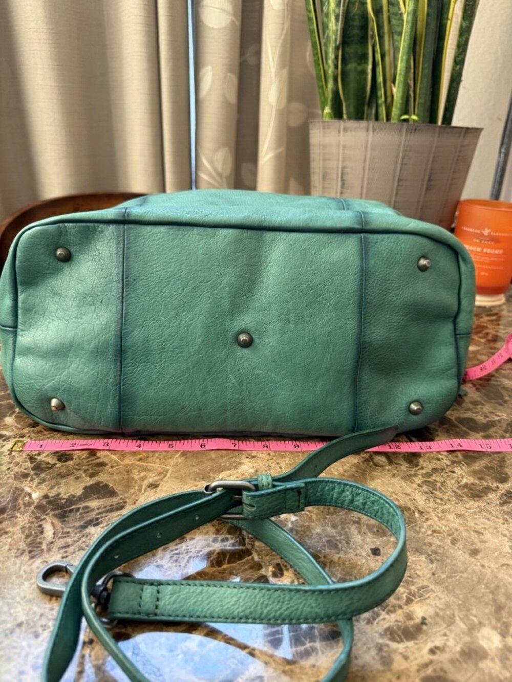 Free People We The Free Emerson Tote Bag Wash Greenery Leather NWT - Picture 7 of 11